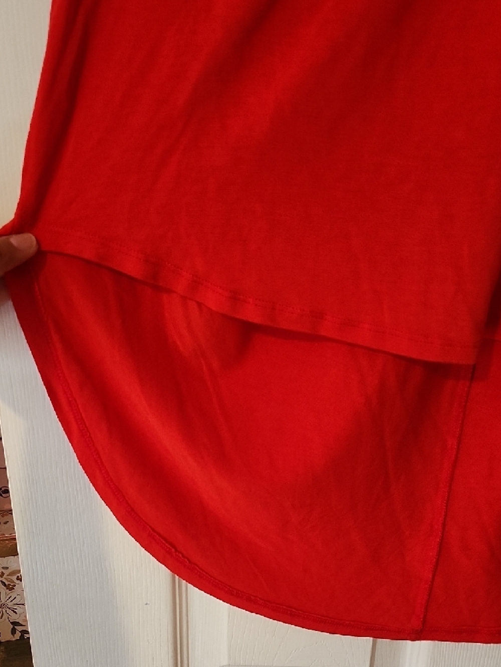Lush Red Draped Short Sleeve Top Hi-Low - Picture 4 of 7